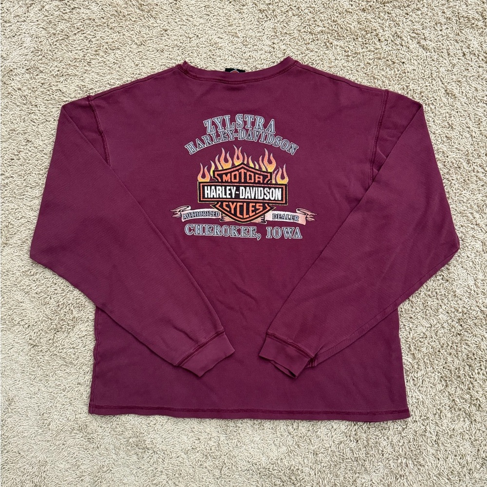 Vintage Harley-Davidson Thermal Shirt Waffle Knit Long Sleeve Henley Size XL